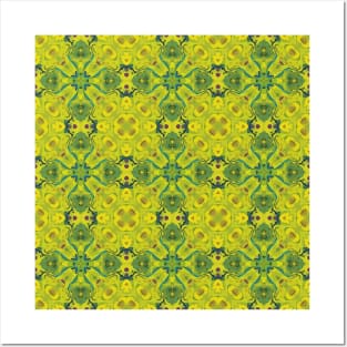 Pea Green and Dark Green Cross Shaped Pattern - WelshDesignsTP004 Posters and Art